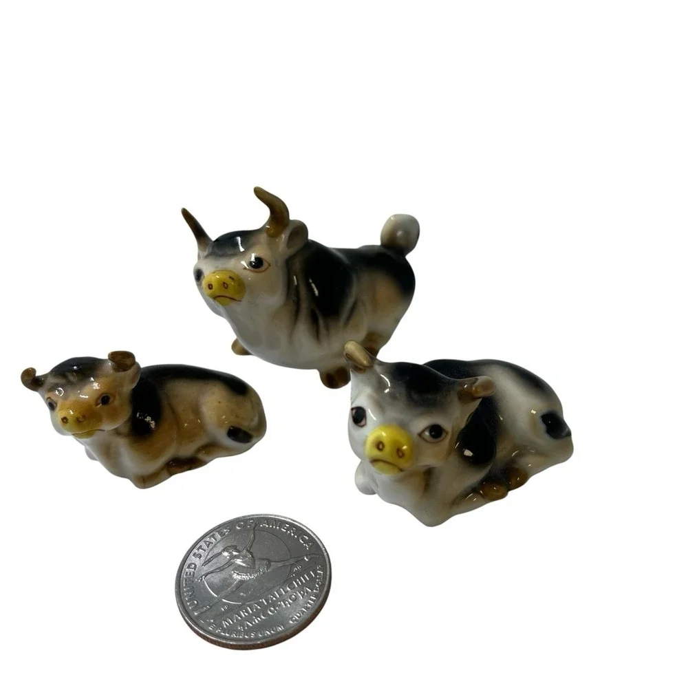 Vintage Ceramic Bull Cow Figures Set Japan‎ Shelf Sitters Kitchen How Decor